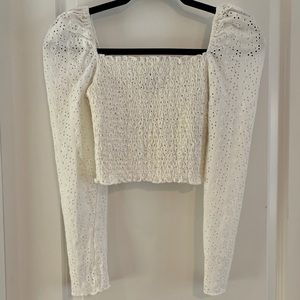 H&M white eyelet long sleep crop top